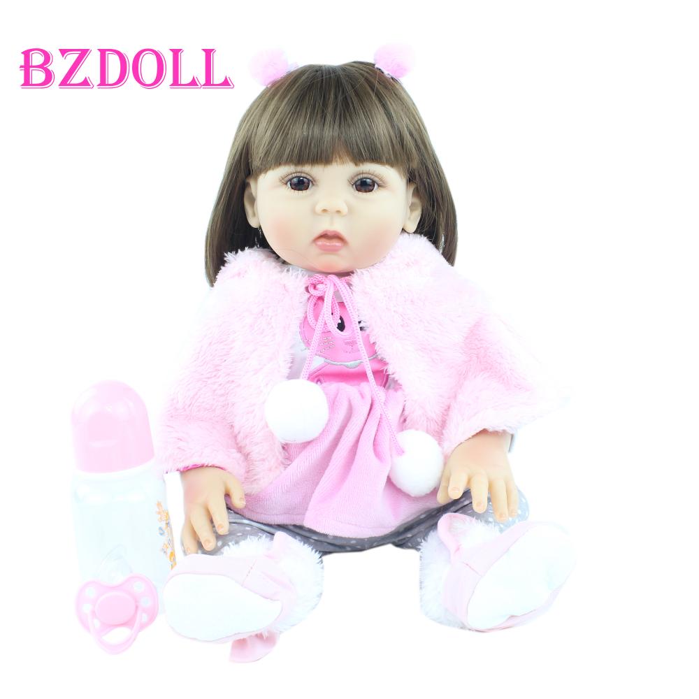 

BZDOLL 48 CM Full Vinyl Reborn Doll For Girl Like Real 19 inch Soft Princess Babies Birthday Gift Bonecas Bathe Toy vinyl body doll