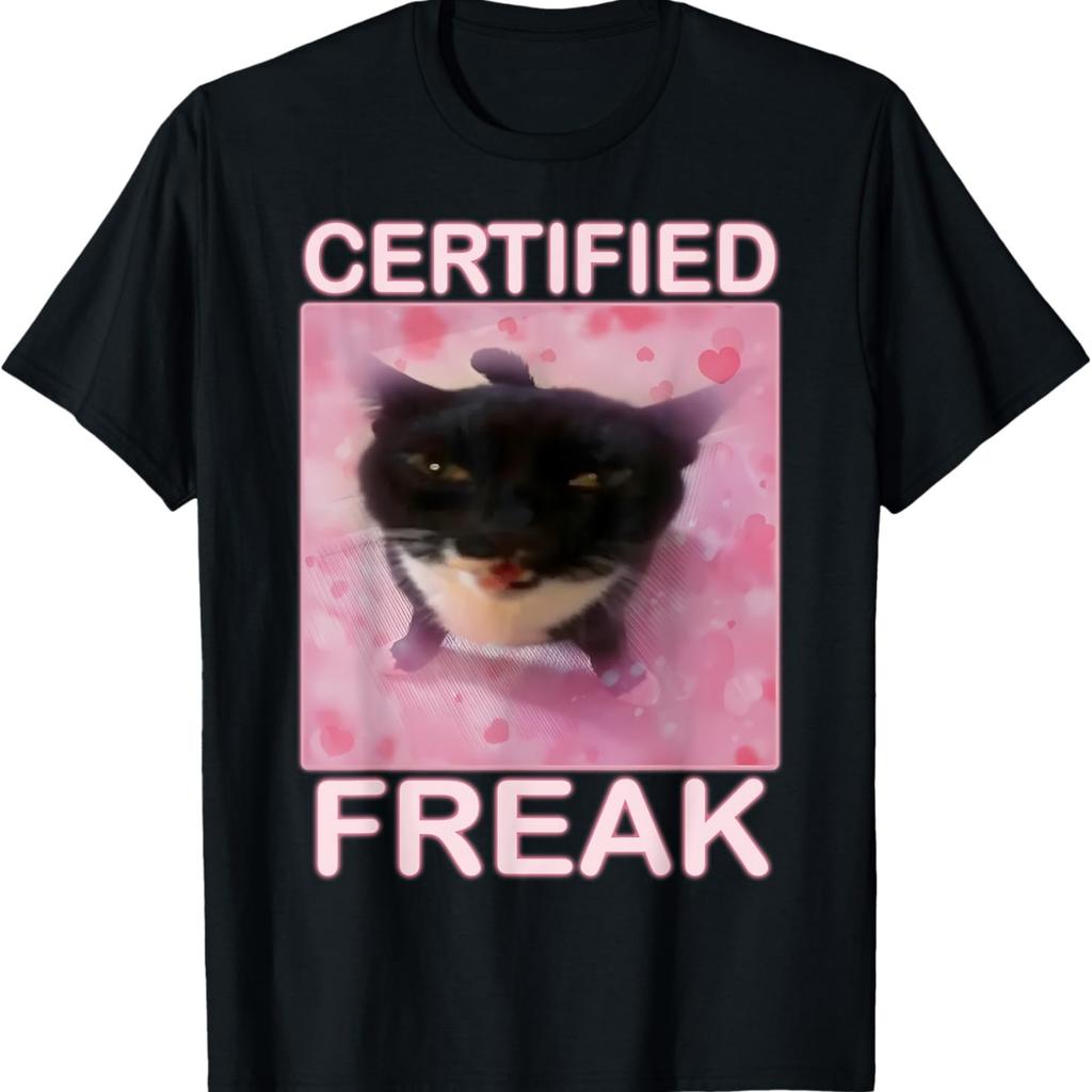 Meme Gatto Certificato Freak Mangia Cemento Gatto Maledetto Maglietta Divertente(1)