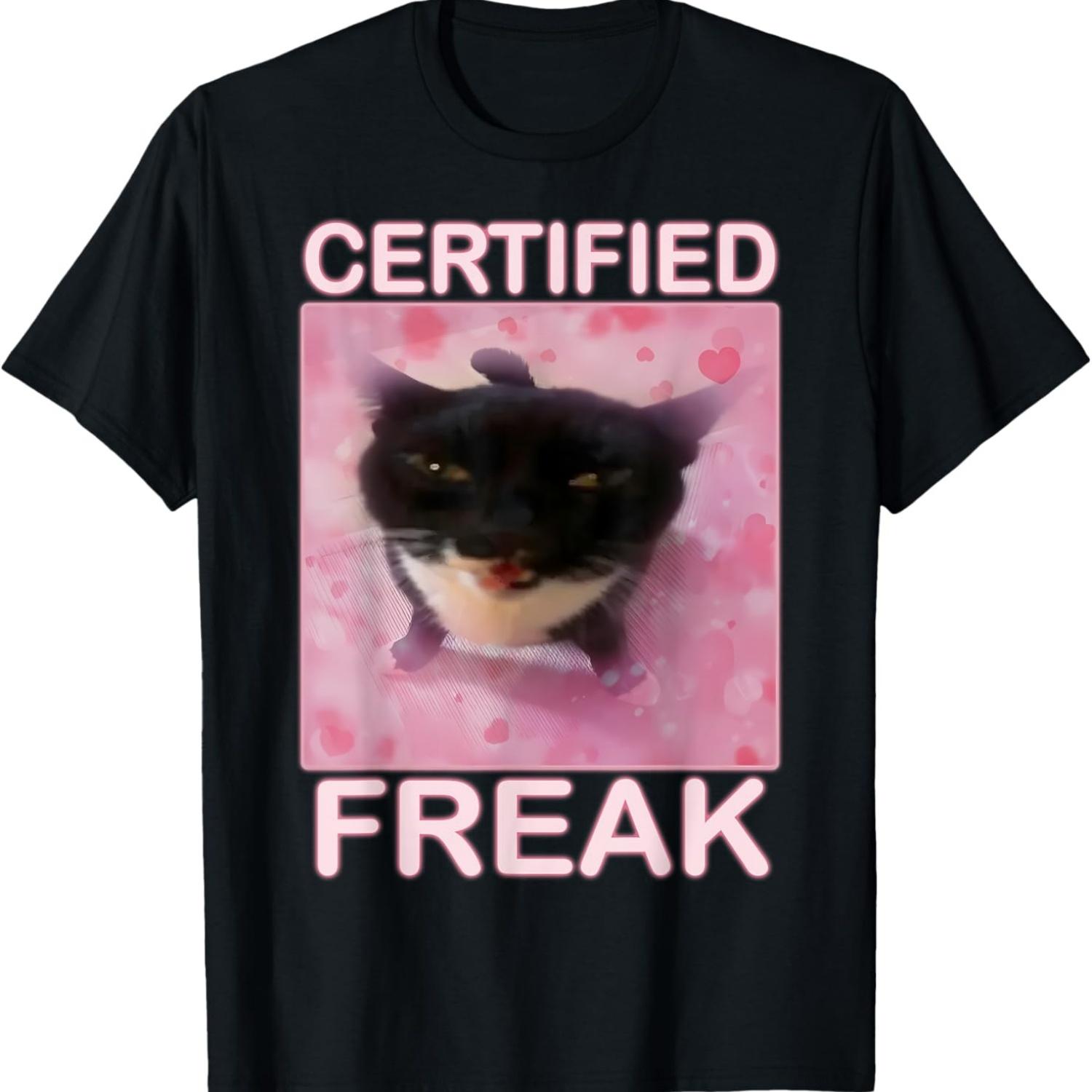 Кот Мем Сертифицированный Фрик Ест Цемент Проклятый Кот Смешная Футболка(1) S