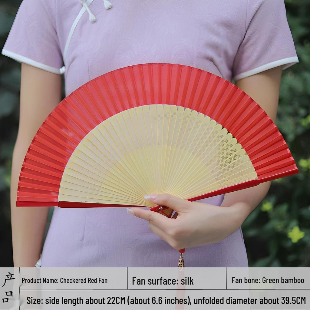 Red Ancient Style Chinese Folding Dance Fan - Easy To Open & Close, Perfect for Hanfu, Cheongsam, and Runway Shows