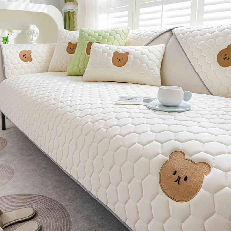 Ice Silk Cartoon Sofa Cushion Summer Couch Cover Simple Non-Slip Embroidery Cushion Solid Color Sofa Cover Latex Sofa Cushion