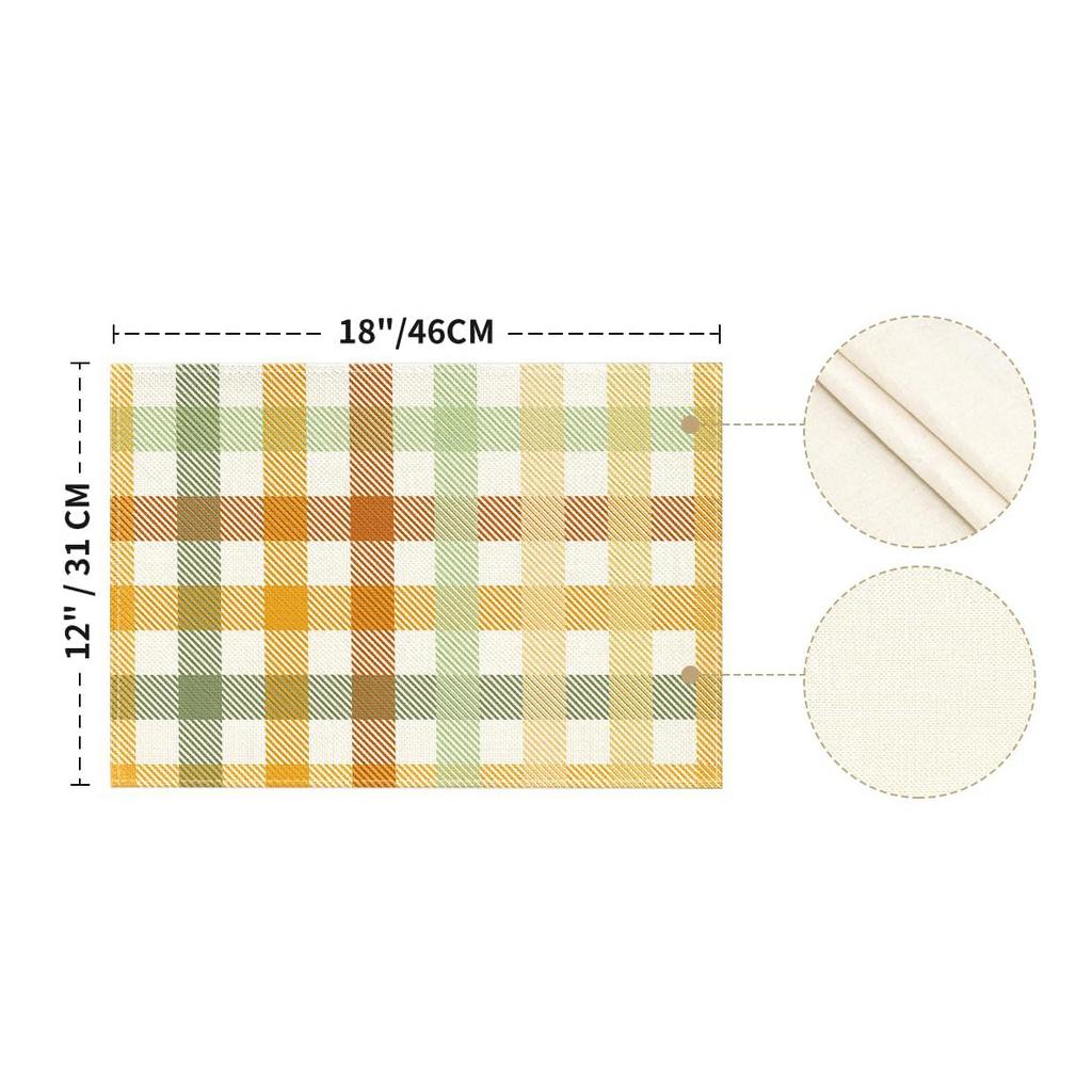4/6/8pcs, Orange Yellow Buffalo Check Table Mats, 12X18 Inch Seasonal Autumn Dining Additions for Party Kitchen Decor