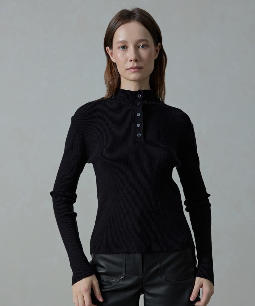 Aheule Aera Tension-Fit Henley Rib Half-Neck Knit_Black
