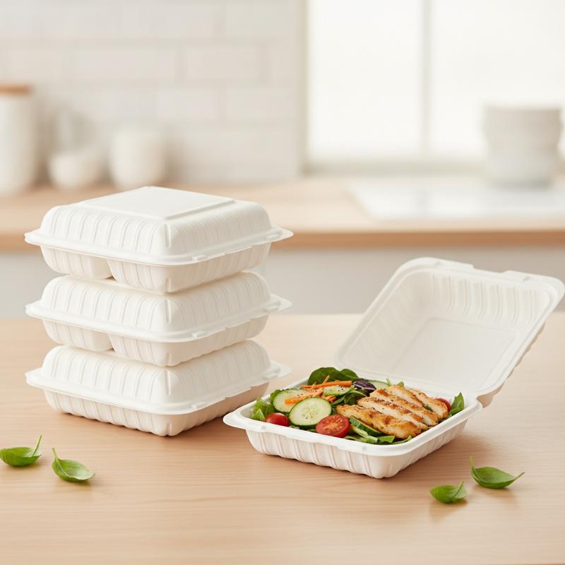 5Pcs Disposable Clamshell Food Container 3 Compartment Lunch Box Leakproof Microwavable Takeaway Box For Restaurant Meal Prep