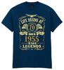 Life Begins At 70 Mens Birthday T-Shirt Born In 1955 Legends 70th Gift Gold Text