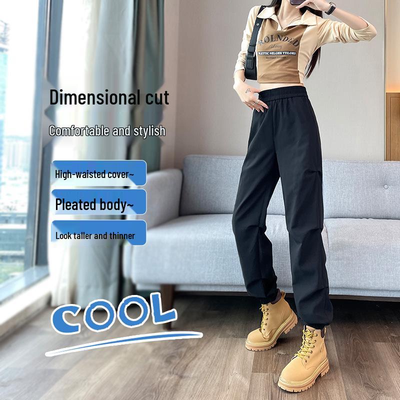 

Women s High Waist Black Cargo Pants - 2025 Autumn Collection, Slimming Fit, Cool Style, Cuffed for Outdoor Hiking. M