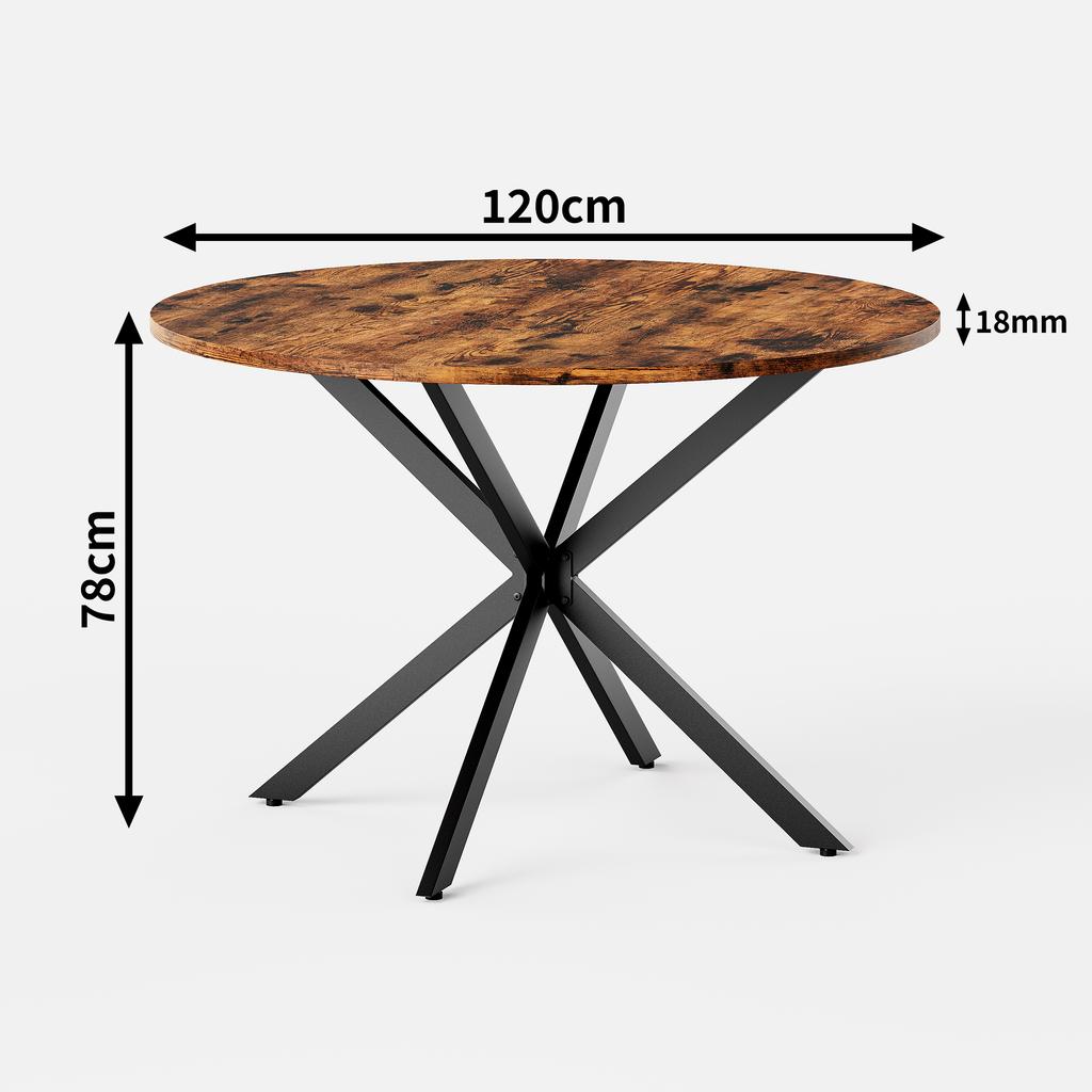 Tavolo da Pranzo Rotondo Stile Industriale diametro 120 cm Spazioso con Gambe a X Marrone-Nero Vintage Cucina Soggiorno
