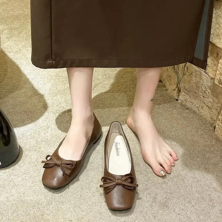 Shoes Woman 2025 Female Footwear All-Match Shallow Mouth Bow-Knot Casual Sneaker Square Toe Slip-on New Summer Comfortable