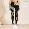 Women Plus Size High Waist Printed Side Eyelet Lace Up Full Length Leggings