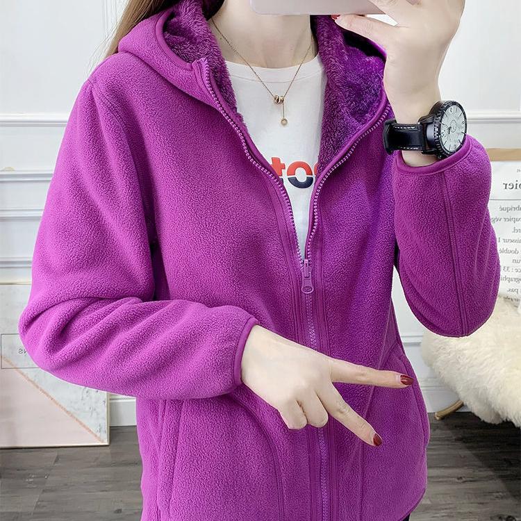 

Осеннее утолщенное плюшевое пальто с капюшоном с обеих сторон, женское пальто с длинным рукавом, теплая тонкая флисовая одежда 4XL