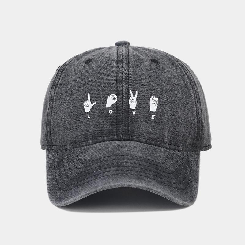 New LOVE Gesture Soft Top Curved Brim Baseball Cap Men and Women American Retro Washed Old Cap Trendy Sun Hat