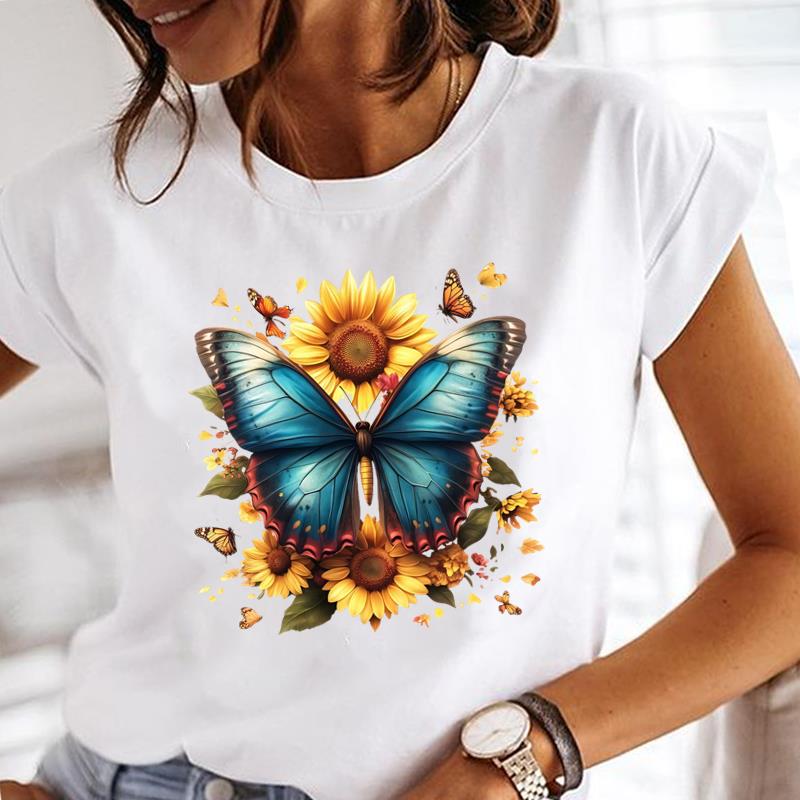 (Asian Size) flower style cute Lady Female Top Printed Clothing Casual T Shirt Fashion Graphic Short Sleeve T-shirts Women Tee
