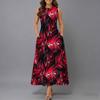 Plus Size Women Sleeveless Round Neck Dress Vivid Tropical Plant Printed Flowy Mid Calf Gown
