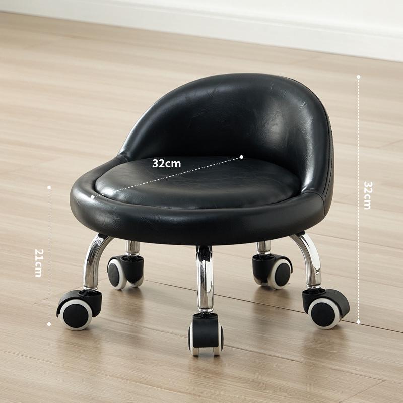 Silent Mobile Beauty Stool with Universal Wheels - Multifunctional, Low-Profile, Round Design for Home or Studio Use.