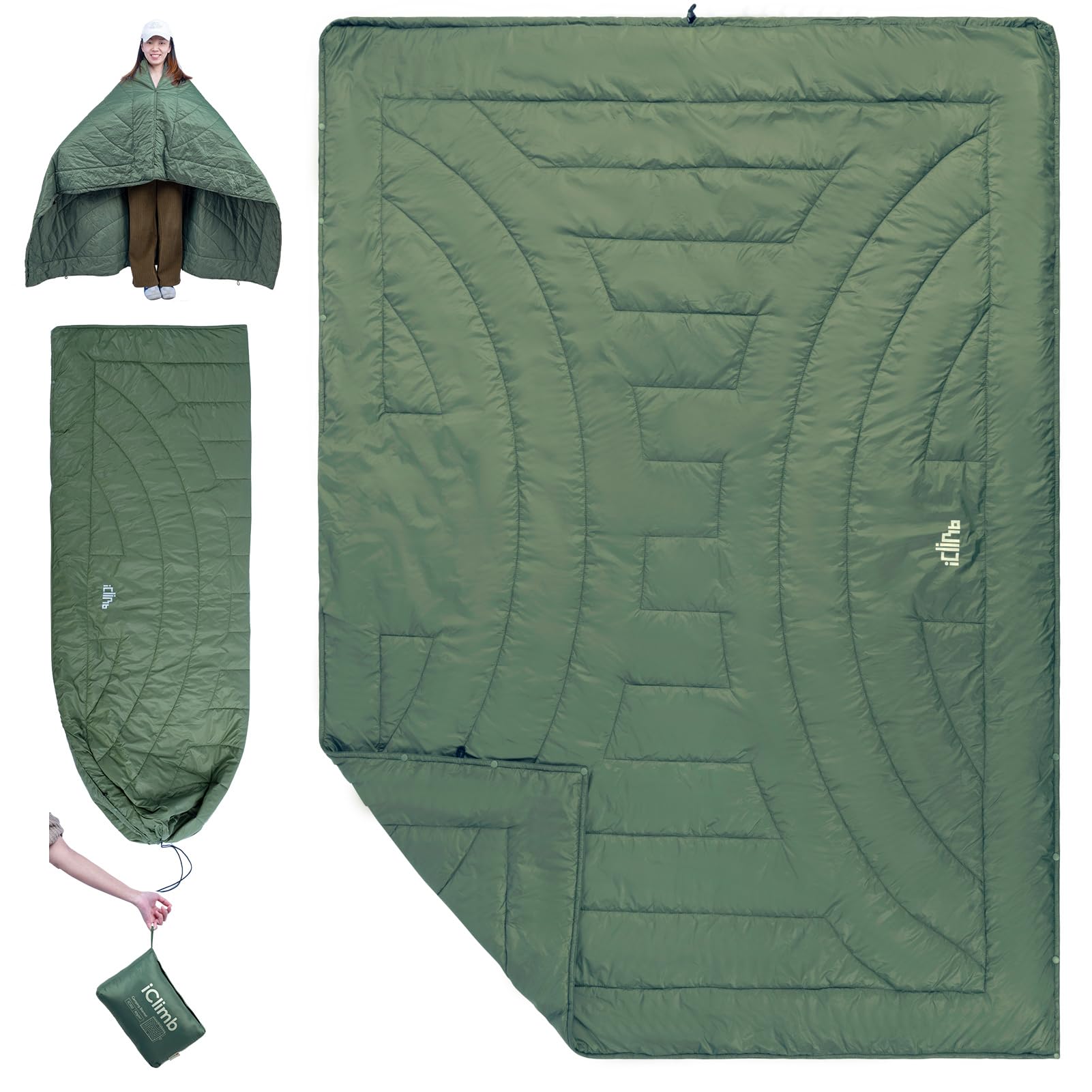 

blanket for outdoor bag shoulder for camping and in tents and and home protection against bag 185 x [iClimb] Multifunctional wear/sleeping зелёный