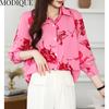MODIQUE Frühling Sommer Übergröße Damen Casual Loose Elegant Süß Baumwolle Blumendruck Bluse Shirts Lady Fashion Übergröße Langarm Mäntel