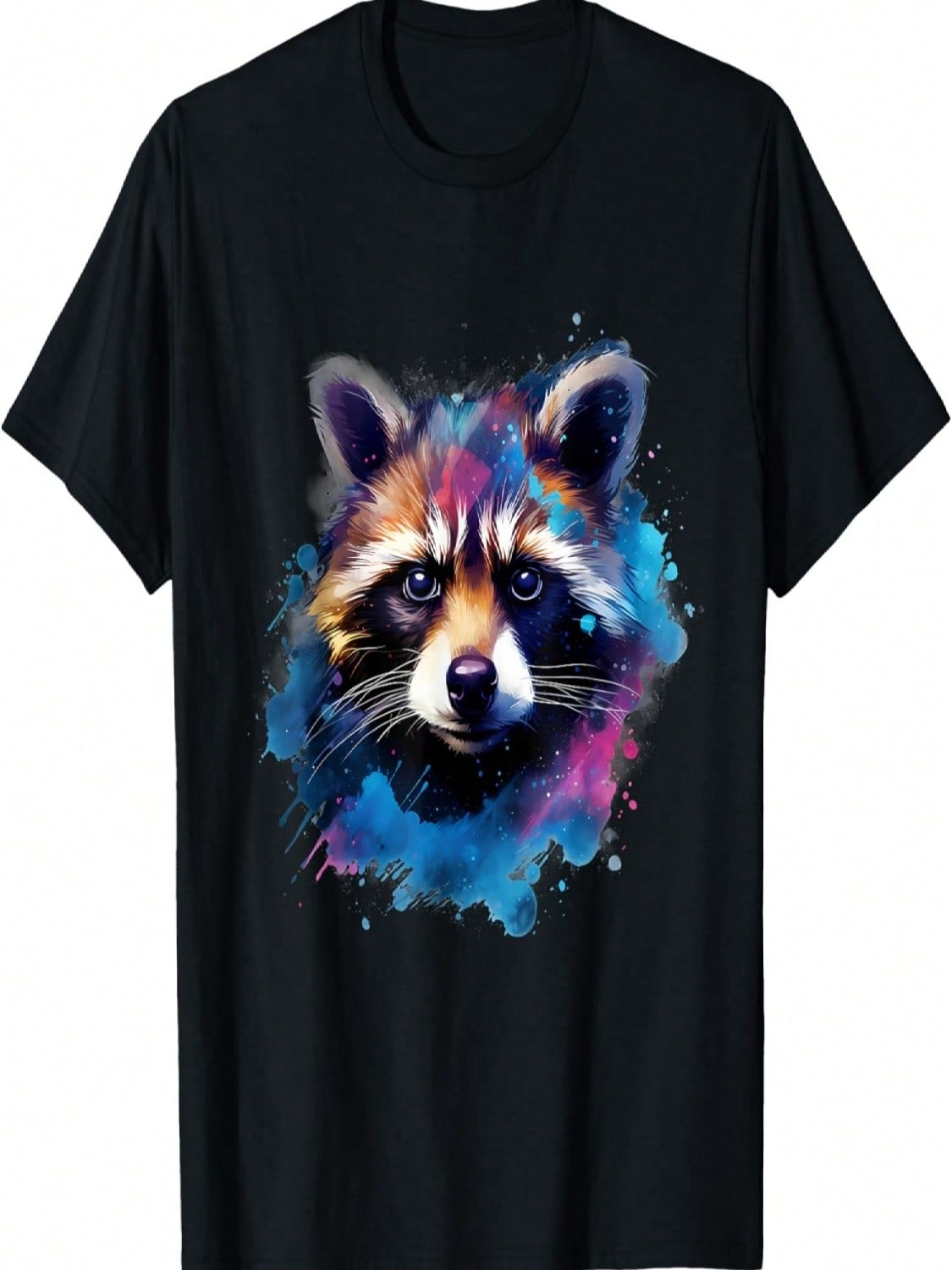 Raccoon Portrait Colourful Splash Animal Art Wildlife T-Shirt S
