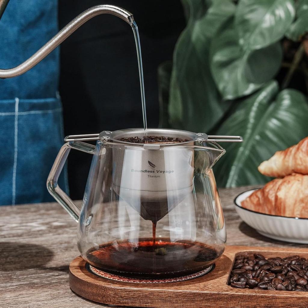 Boundless Voyage Titanium Coffee Dripper - No Paper Filters Needed - Coffee Filter Holder - 1-4 Cup Capacity - Paperless Coffee Drip - Mesh Filter - L