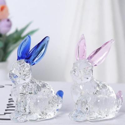 Statue de Lapin en Verre Cristal Mascotte du Festival du Printemps Lapin de Pâques Figurines d'Animaux Ornements Pour Maison Salon Table de Bureau