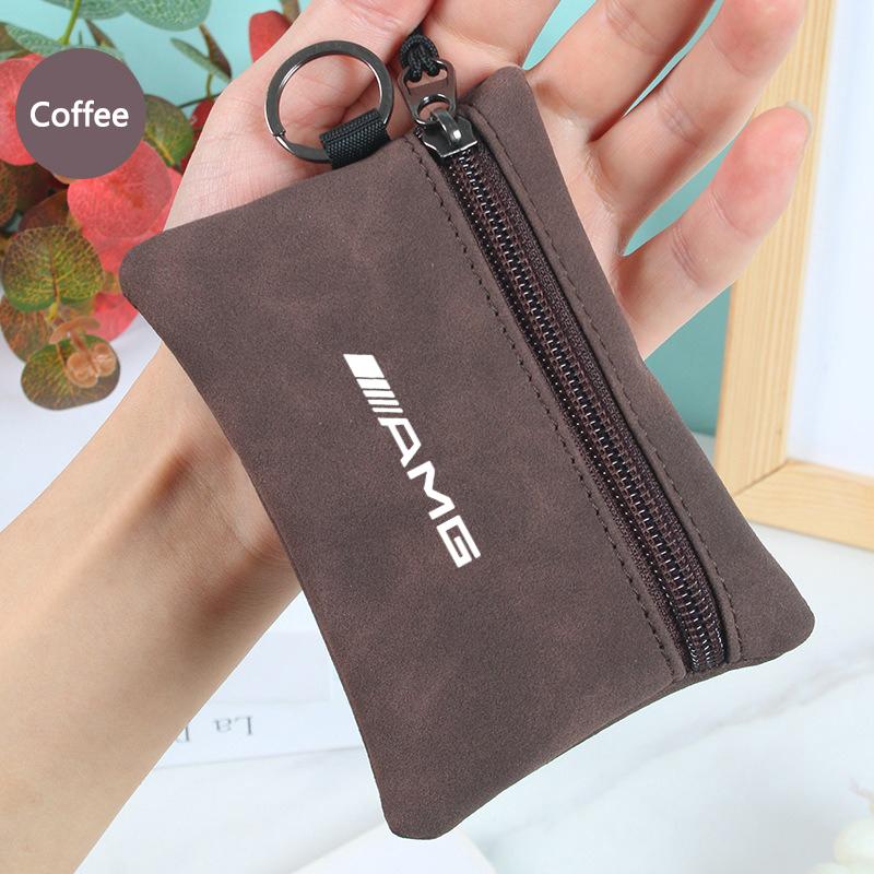 Auto Logo Wildleder Geldbörse Reißverschluss Schlüsseltasche Münztasche Damen Herren Für Mercedes Benz AMG GLA GLC GLS GLB GLE EQS Auto Zubehör Schlüsselanhänger SR9