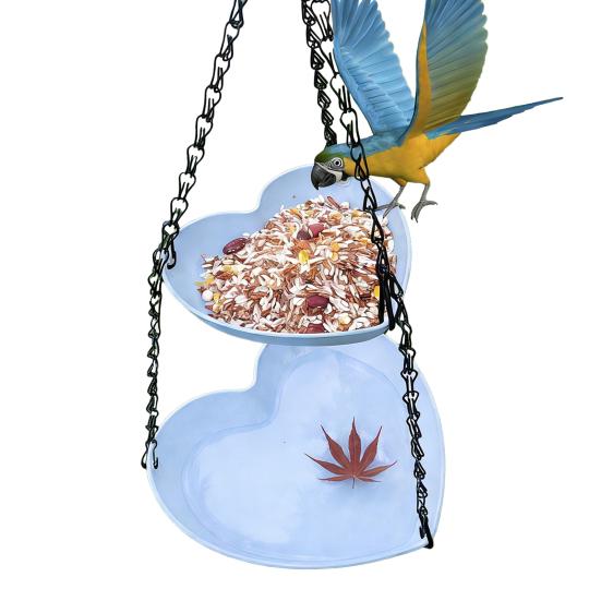 Hanging Bird Feeder for Outdoors Two-Tier Wild Bird Feeder Heart Shaped Seeds And Water Feeder Tray for Outside Garden Patio Deck Yard