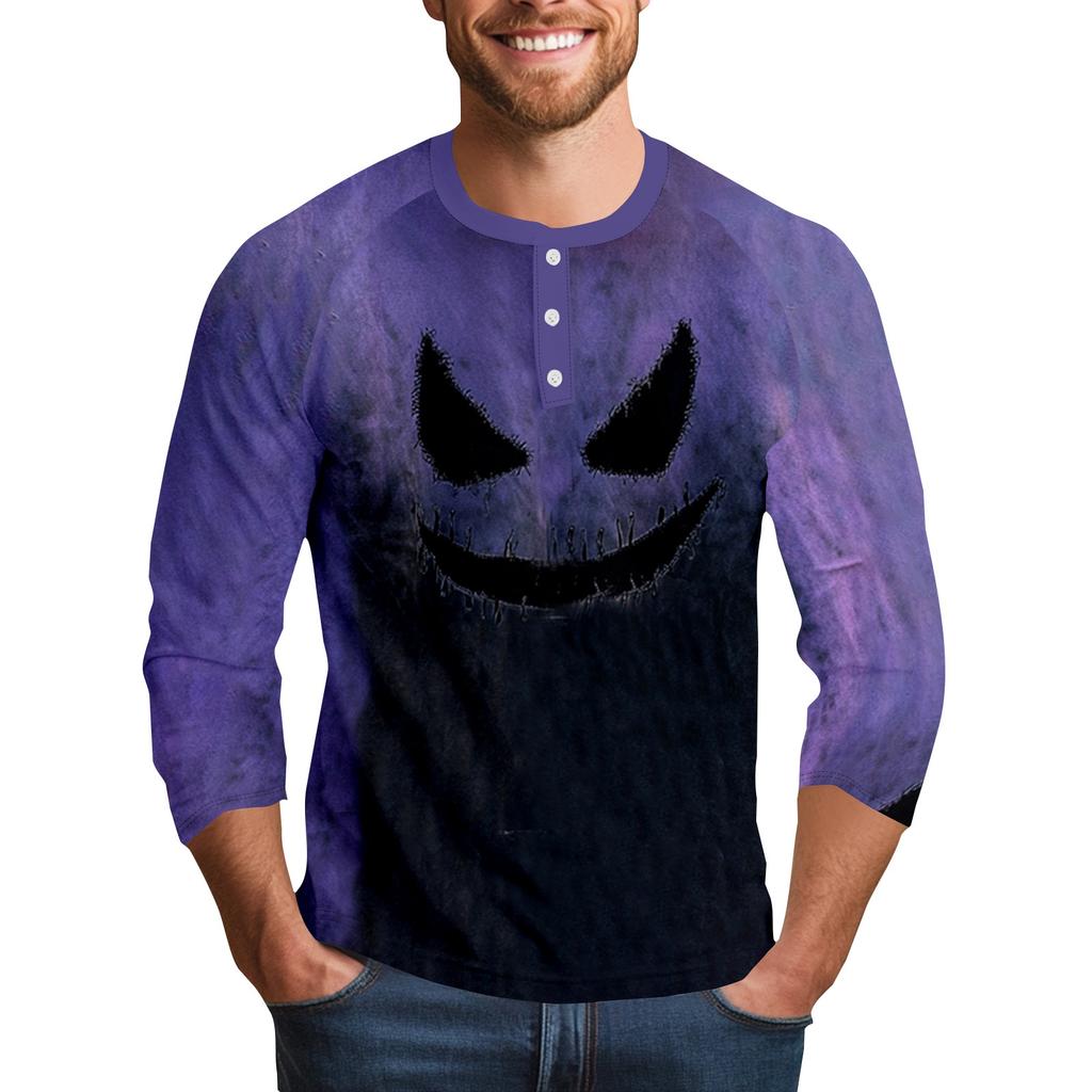 Men's Halloween Printed  Collar Three-Quarter Sleeve