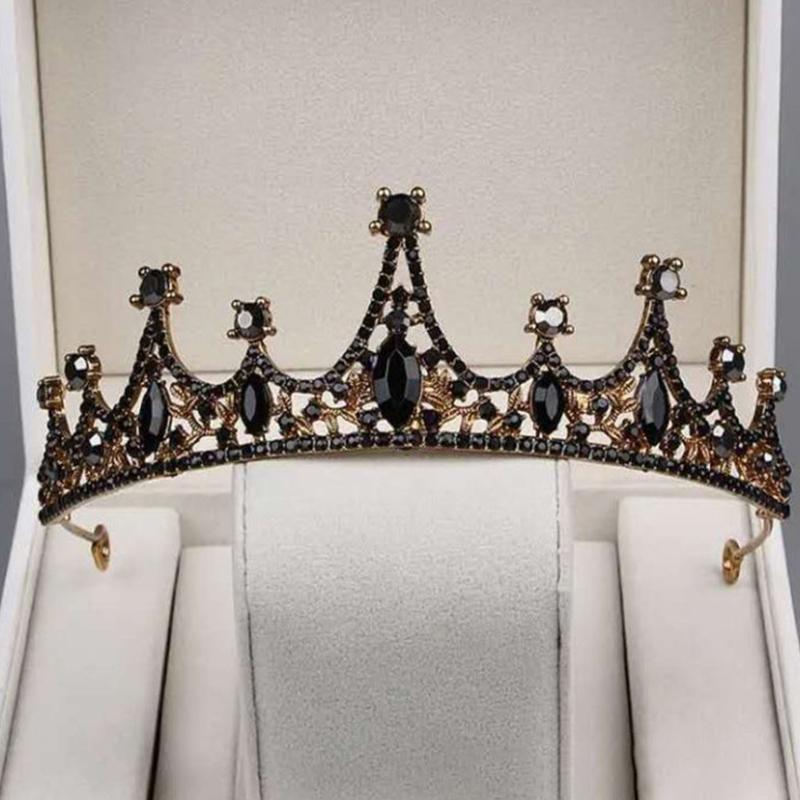 1Pc Bride Retro Black  Crown Queen Tiara Brides Wedding Jewelry