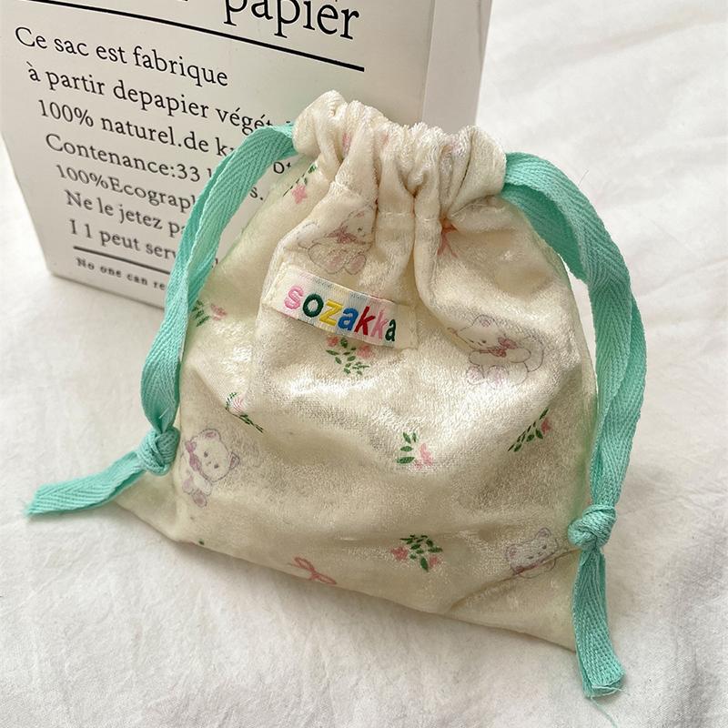 Cartoon Floral Bear Drawstring Storage Bag Women Jewelry Lipstick Makeup Bag Coin Purse Multifunctional Travel Packaging Bag
