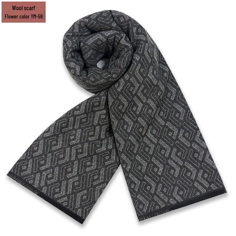 Men's Pure Gray Plaid Wool Blend Winter Scarf - Thick and Warm