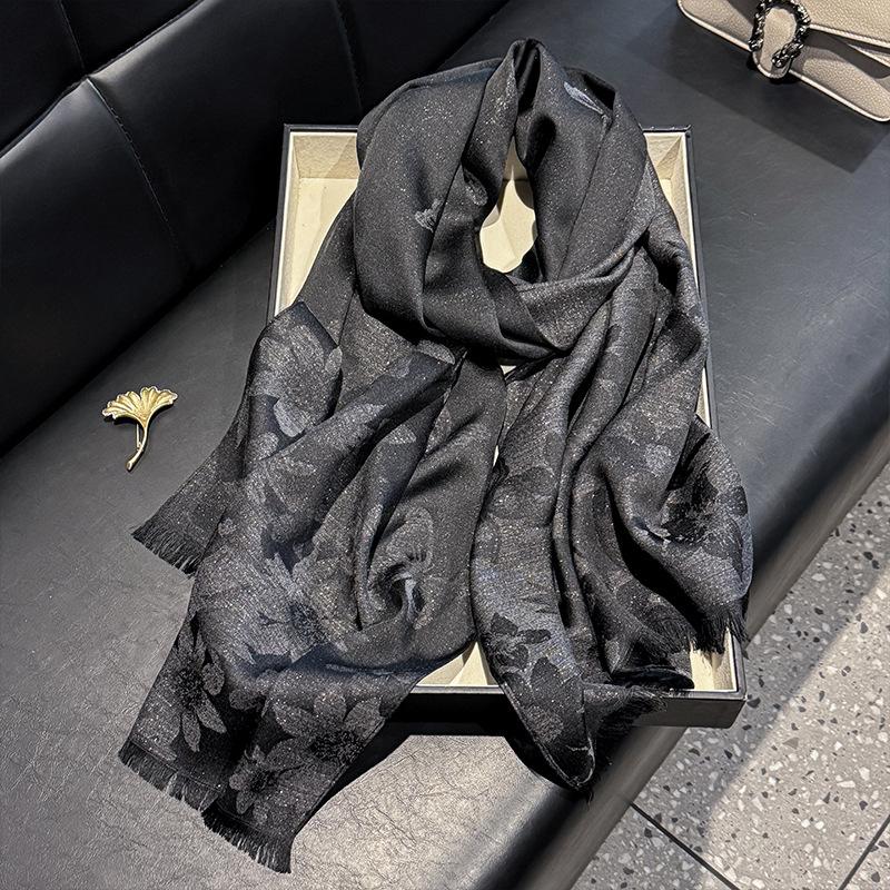 Scialle in Seta Oro Tencel Cotone Seta Moda Donna Versatile Imitazione Seta Sottile Farfalla Lunga Sciarpa da Spiaggia Sciarpa