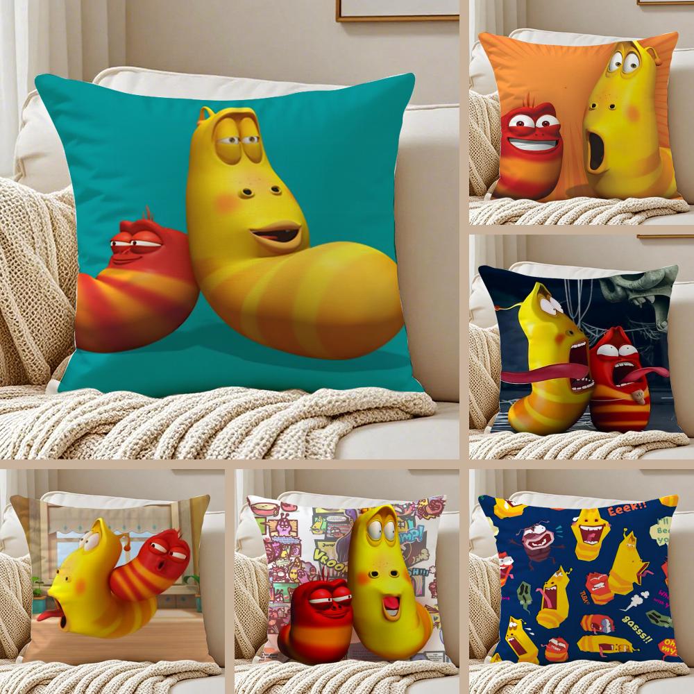 Funny L-Larva Cushion Cover Silky Short Plush Double-Sided Printed Pillow Case for Sofa All Seasons Home Decor Gift