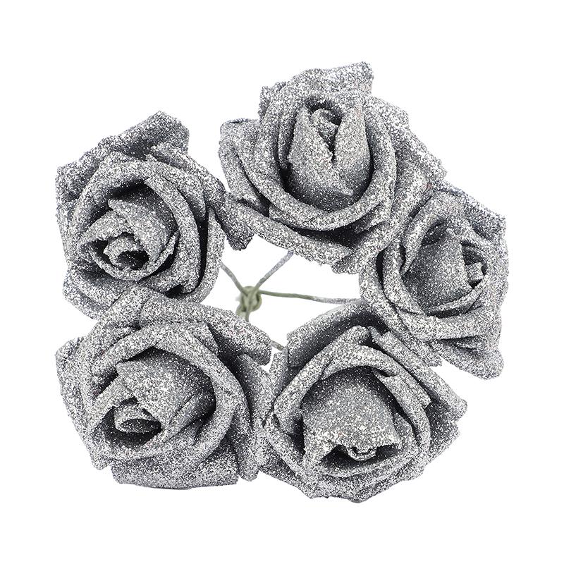 5/10pcs 6cm Glitter Foam Rose Artificial Flower Branch Bridal Bouquet Fake Flower DIY Wreath Craft Wedding Party Home Decor