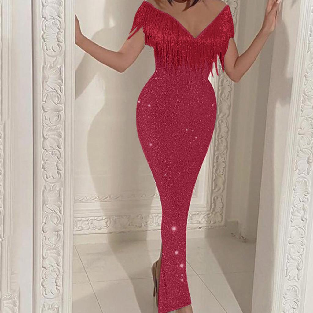 Women Sexy Solid Sequined Stitching Shining Club  Sleevless  Dress