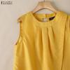 ZANZEA Camisetas sin mangas de verano para mujer con cuello redondo casual