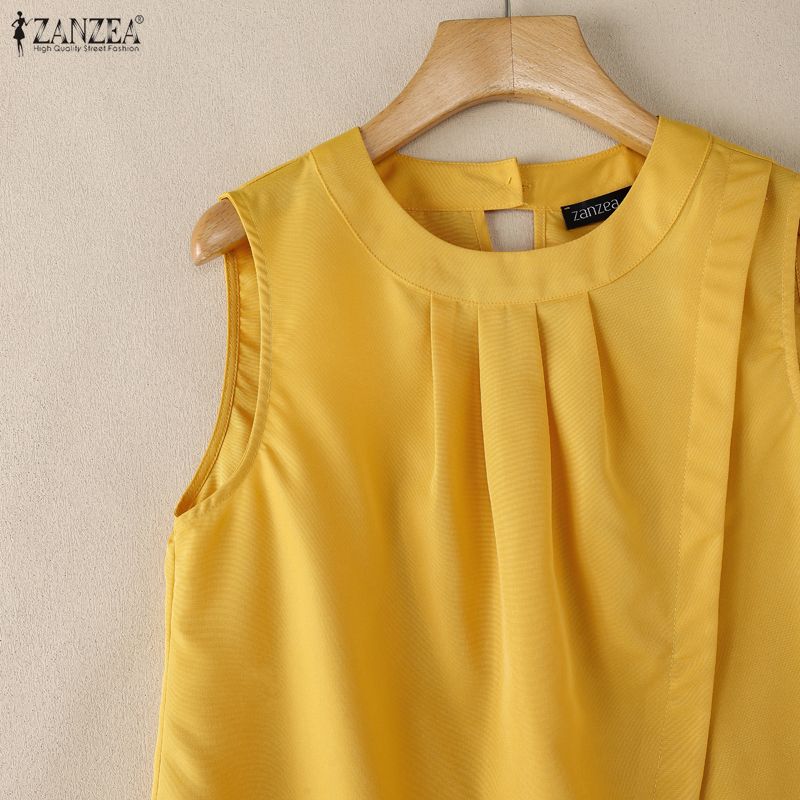 ZANZEA Camisetas sin mangas de verano para mujer con cuello redondo casual