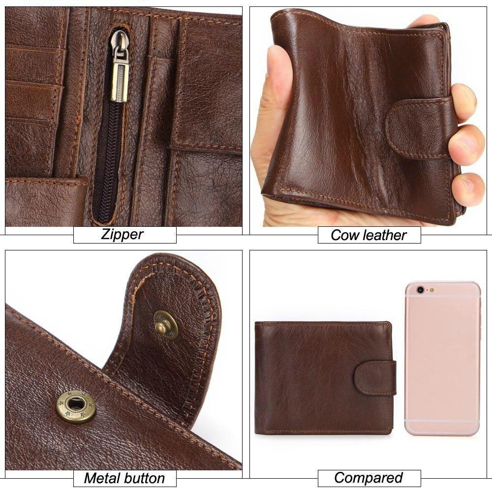 Men's Top Grain Cowhide Leather Wallet Short Horizontal Genuine Leather Purse with Coin Pocket