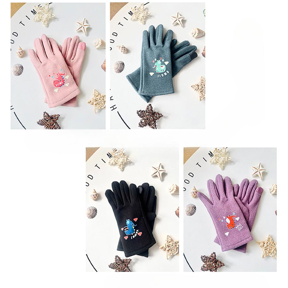 Children's Warm Gloves Five Finger Plus Velvet Touch Screen Elastic Boys and Girls Soft Bike Autumn and Winter Windproof Cartoon Gloves