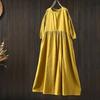 Johnature Women Vintage Dresses O-Neck Half Sleeve Soft Solid Color Summer Casual A-Line Female Dress