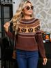 Autumn Women's Sweater, Halloween Pumpkin Embroidery Vintage Polka Dot Long Sleeve Knitwear for Ladies