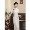 Ai Qi embroidered plain and elegant Chinese long small one-sleeved cheongsam spring new young daily flower buckle cheongsam
