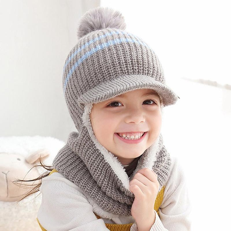 Kids Girls Boys Toddler Baby Winter Warm Hat Hooded Scarf Earflap Knitted Cap