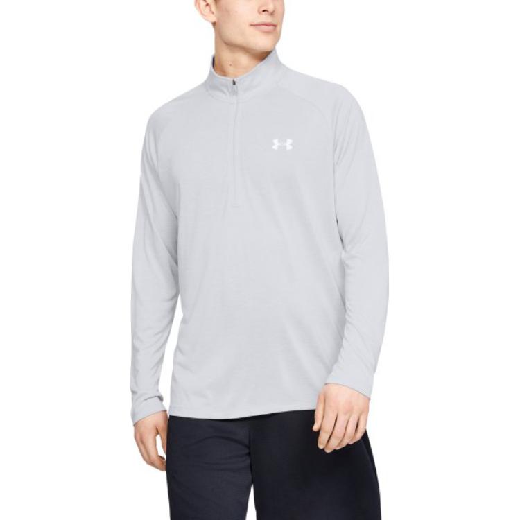 Under Armour Solid Logo Print Stand Collar Half Zip Retro Shoulder T-Shirt Men Tops White 1328495-014