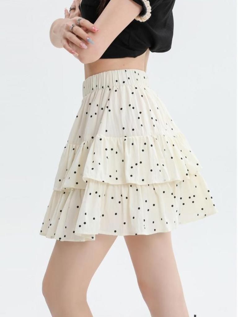 Women's Pleated A-line Skirt White Ruffles Elastic Waist Slim Thin Casual Cute Sweet Cake Skirts Summer Clothing Y2k