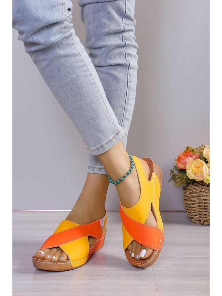 Women's Summer Cross-Border Platform Sandals - Plus Size, Open Toe, Thick Sole, Magic Tape Closure, European & American Style (Size 43)