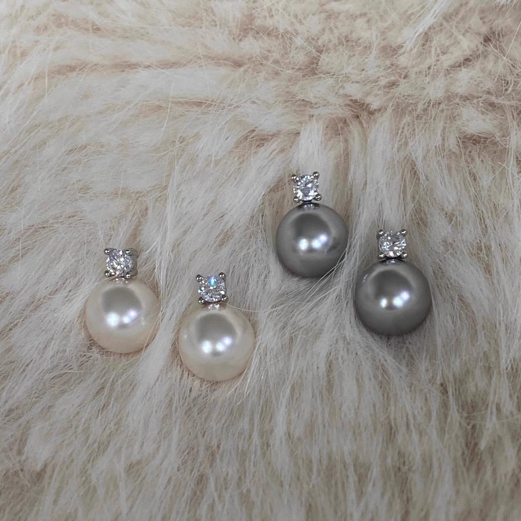 Inlaid Diamond Pearl Stud Earrings Women's Temperament Senior Sense Small Bulb Design Autumn Winter Everyday Ear Jewelry