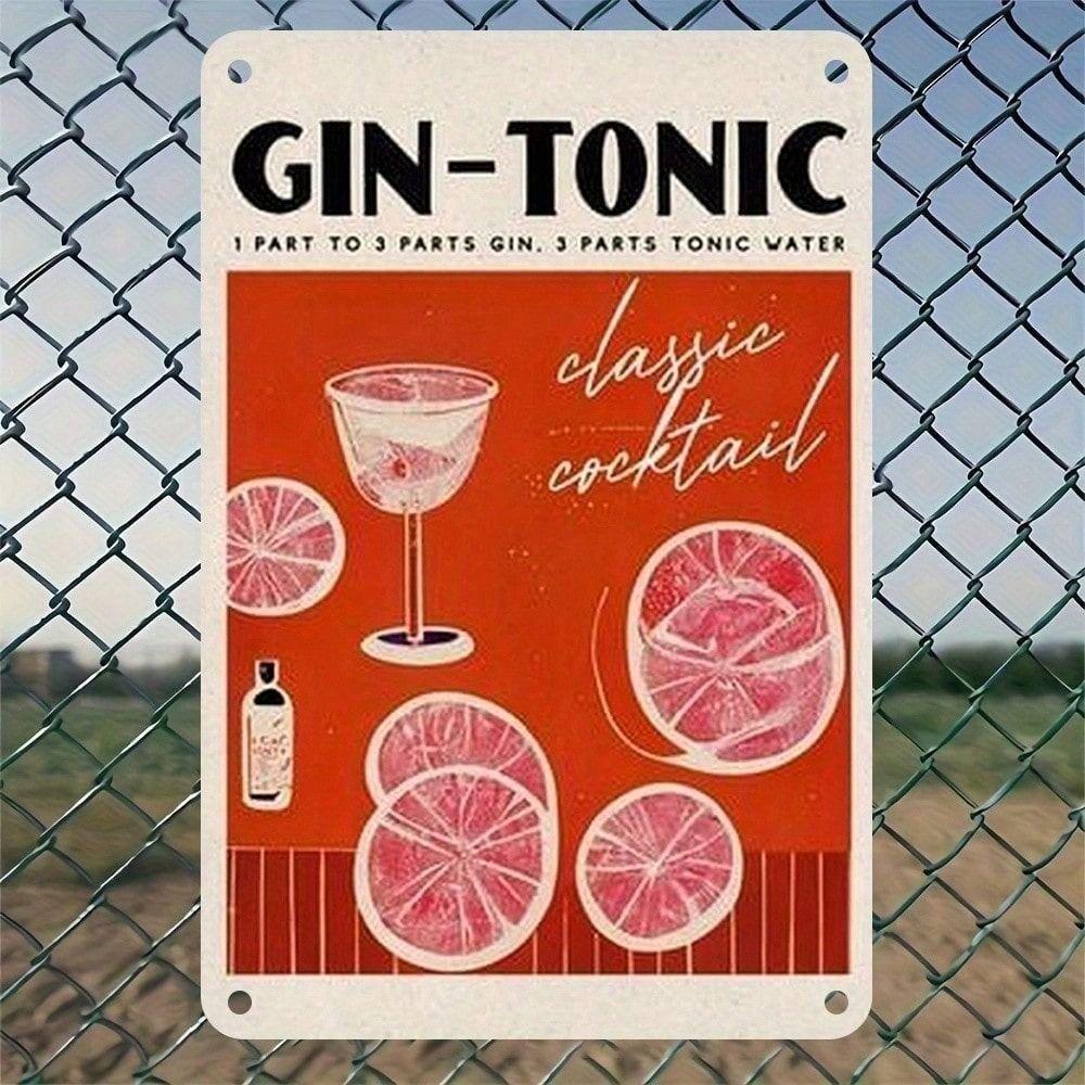 Vintage Gin Tonic Cocktail Recipe Rusty Look Metal Wall Sign Bar Decor Tin Plaque