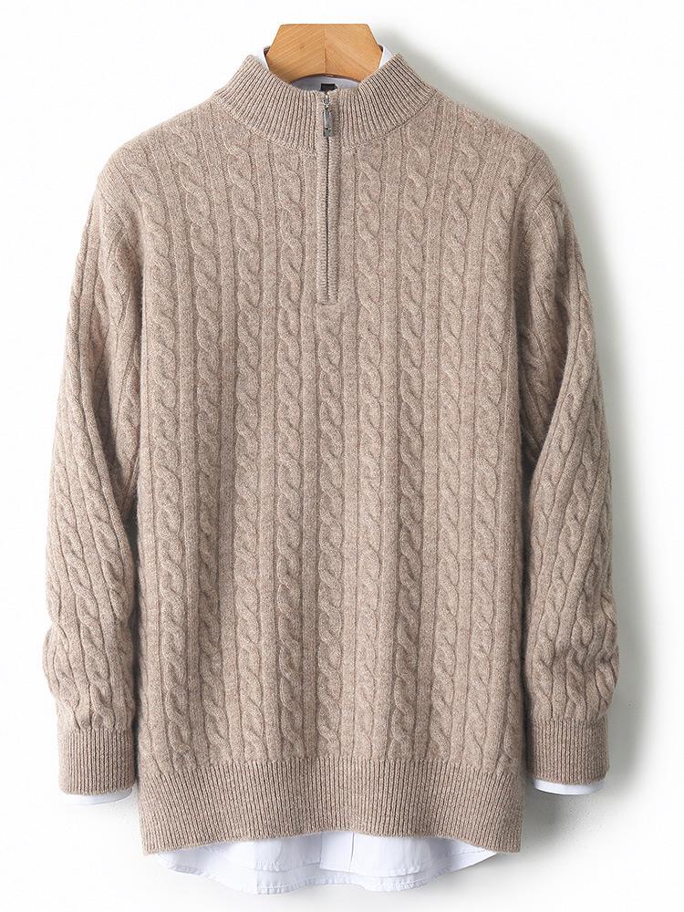 Men's 100% Wool Half-High Collar Sweater - Loose Fit, Thick Knit, Casual Business Style
