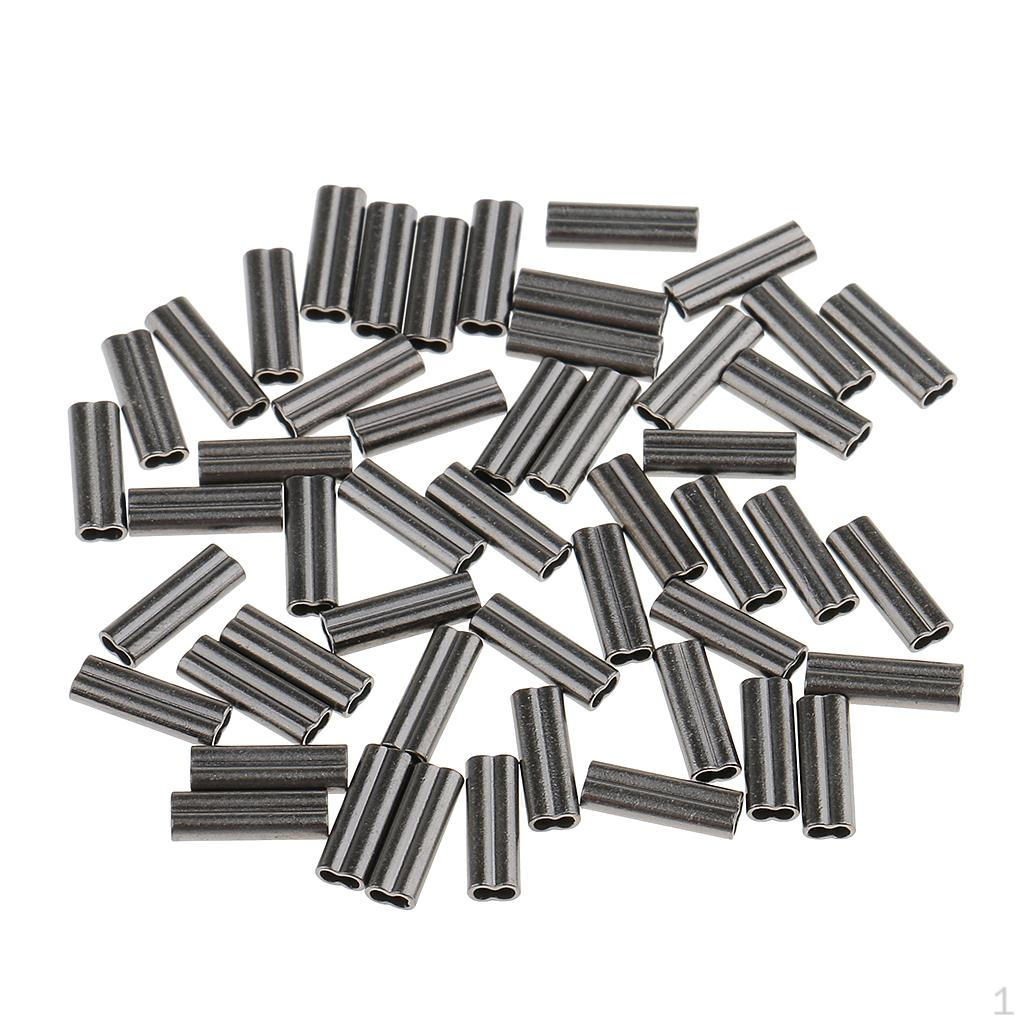 50pcs/set Double Barrel Crimp Sleeves, 100% Copper, Fishing Line Leader Trace Rigging Tackle Wire