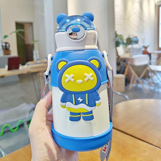 Kawaii Barevný Medvěd Brčko Termoska Dětská Nerezová Vakuově Izolovaná Láhev na Vodu Škola Mateřská Školka Termoska