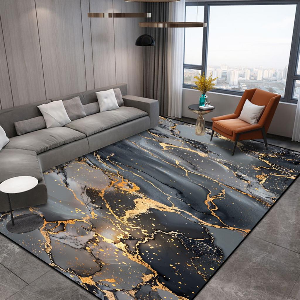 Abstrakter dekorativer Teppich im nordischen Stil für Wohnzimmer Luxus Gold Riss Teppiche für Schlafzimmerdekor Rutschfest Waschbar Sofaseitenmatte